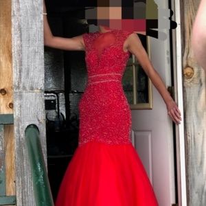 Panoply size 0 red sequin open back prom dress